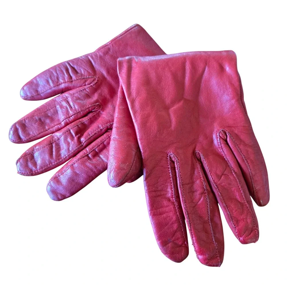 Van Raalte Vintage 60s Mid Mod Red Leather Gloves Lined Driving Gloves Women's M